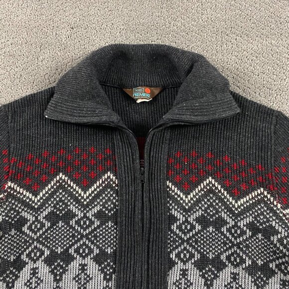 Vintage Sears Fair Isle Sweater Men's Large Knit Acrylic Full Zip Nordic Gray - Picture 3 of 10